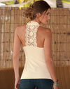 Sleeveless Halter Backless Lace V Neck Blouse
