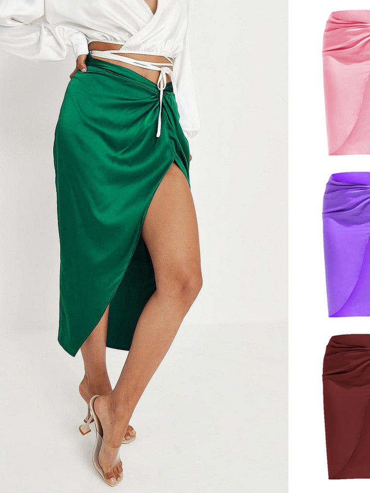 Silk Satin Skirt with Side Slit