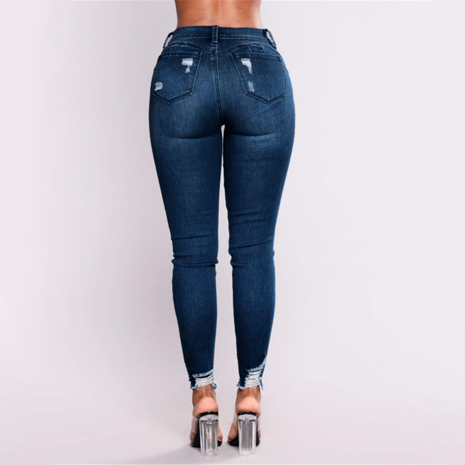 Women's Butt Lifting Skinny Denim Jeans High Waist Pencil Jean Stretchy Distressed Slim Trousers Destroyed Ripped Jean Oversized