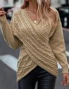 V-neck Knitted Off Shoulder Cross Pullover