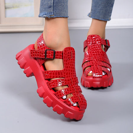 Band Cross-tied Platform Square Heel Shoes