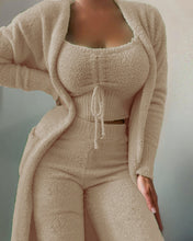 Load image into Gallery viewer, Warm Soft Fleece 3 Pieces Crop Top+Long Pants+Coat
