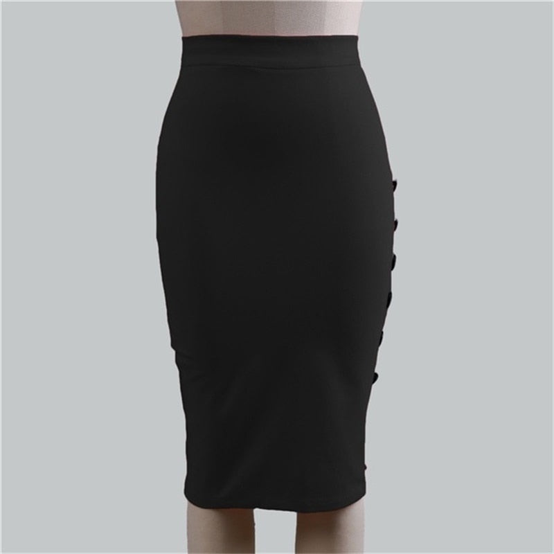 Midi Pencil High Waist Denim Button Skirt
