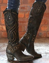 Chunky Heel Rivet Pointed Toe Western Boots