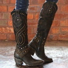 将图片加载到图库查看器，Chunky Heel Rivet Pointed Toe Western Boots
