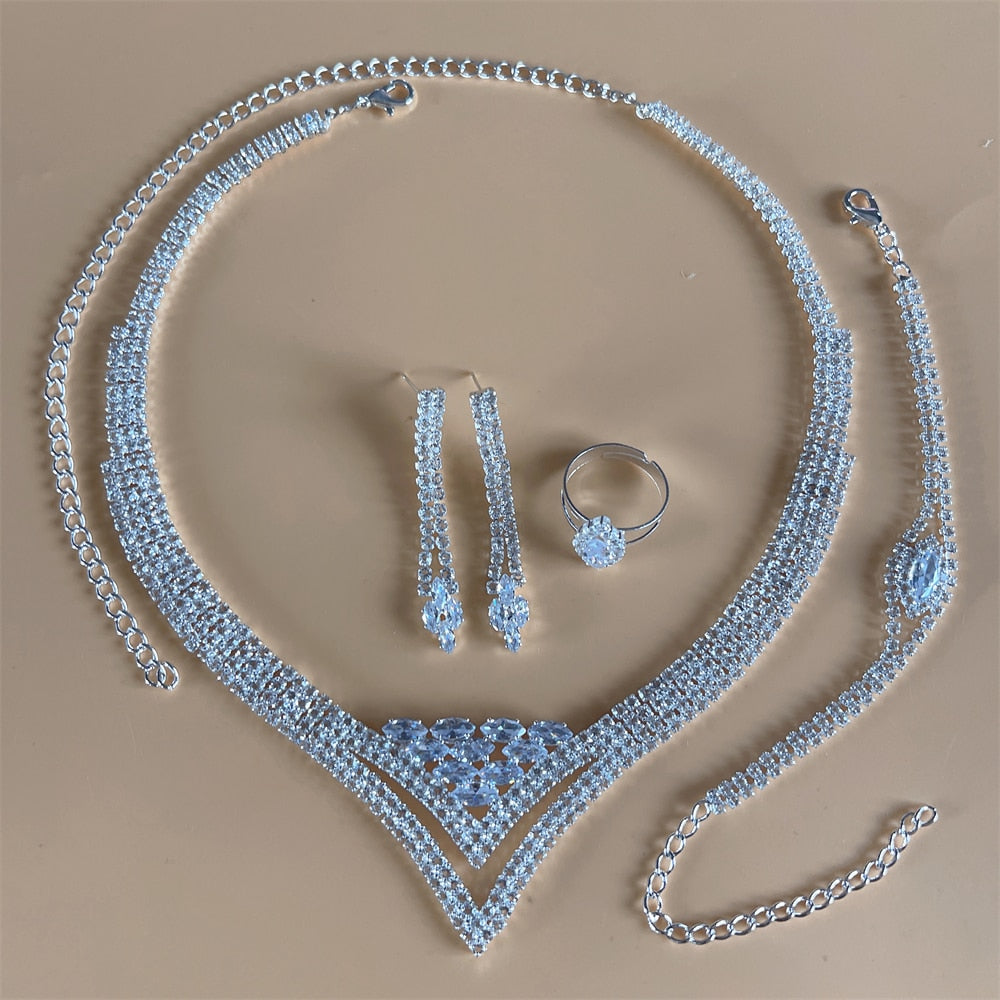 Silver Color Rhinestone Crystal Bridal Jewelry Sets