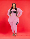 XL-5XL Two Piece Long Sleeve V Neck top And Pants