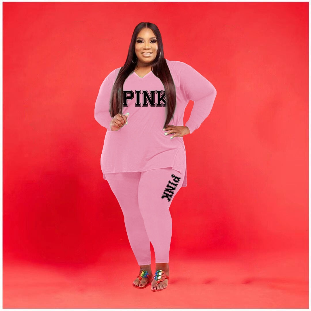 XL-5XL Two Piece Long Sleeve V Neck top And Pants