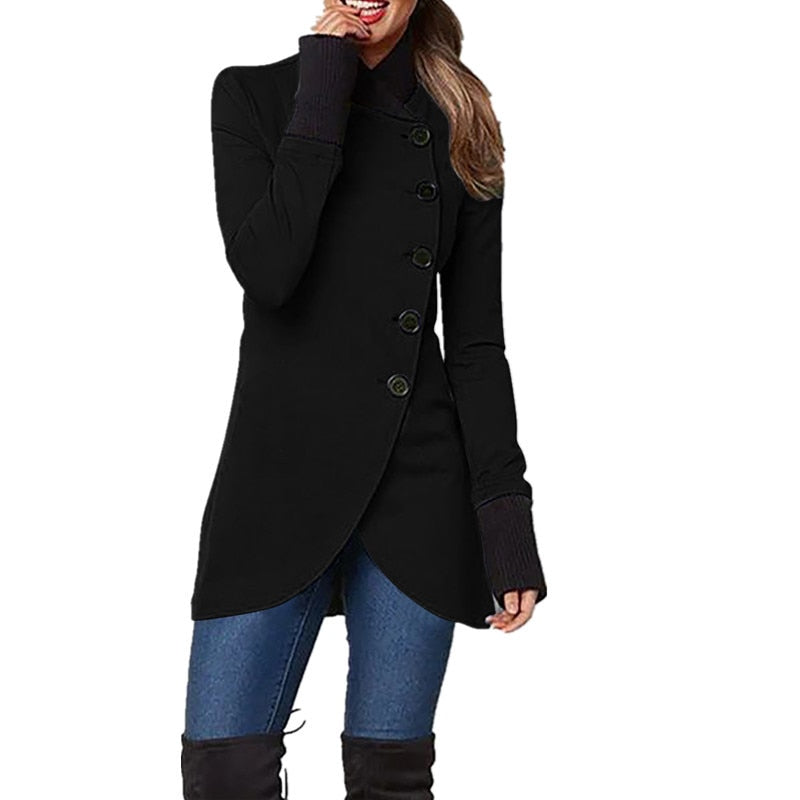 Autumn/Winter Solid Color Single Breasted Spliced Long Sleeve Coat