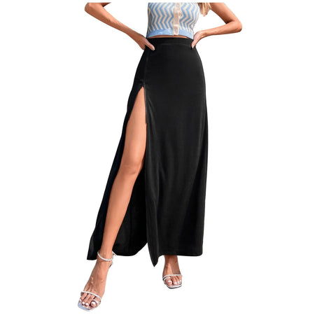 Open Side Split High Waist Maxi Skirt