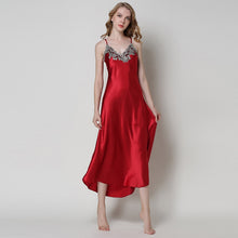 Cargar imagen en el visor de la galería, Long Chemise Lace Satin Nightgown
