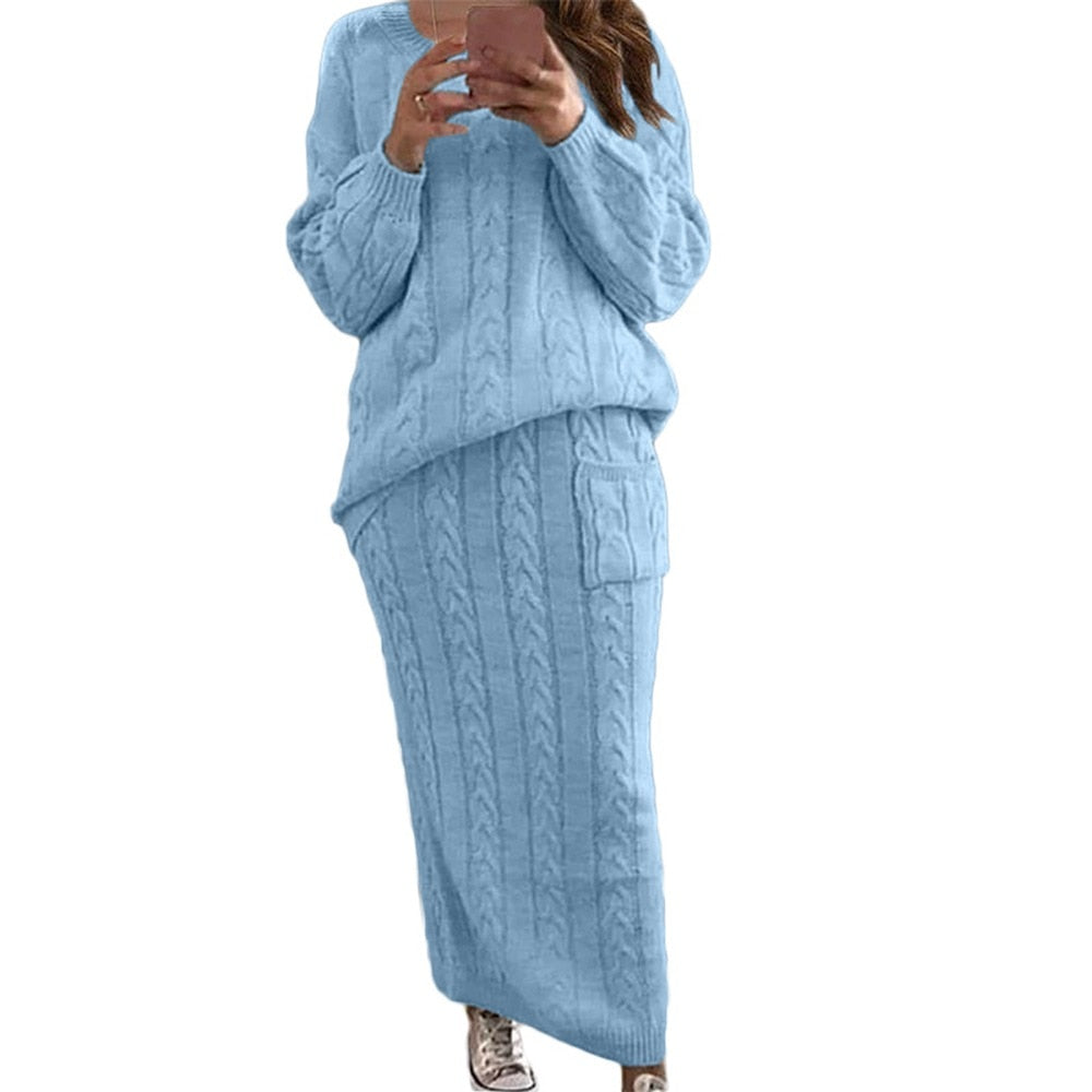 Warm Knitted 2 Piece Pullover Sweater Set