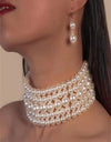 Multi-layer imitation pearl beaded short necklace earring set