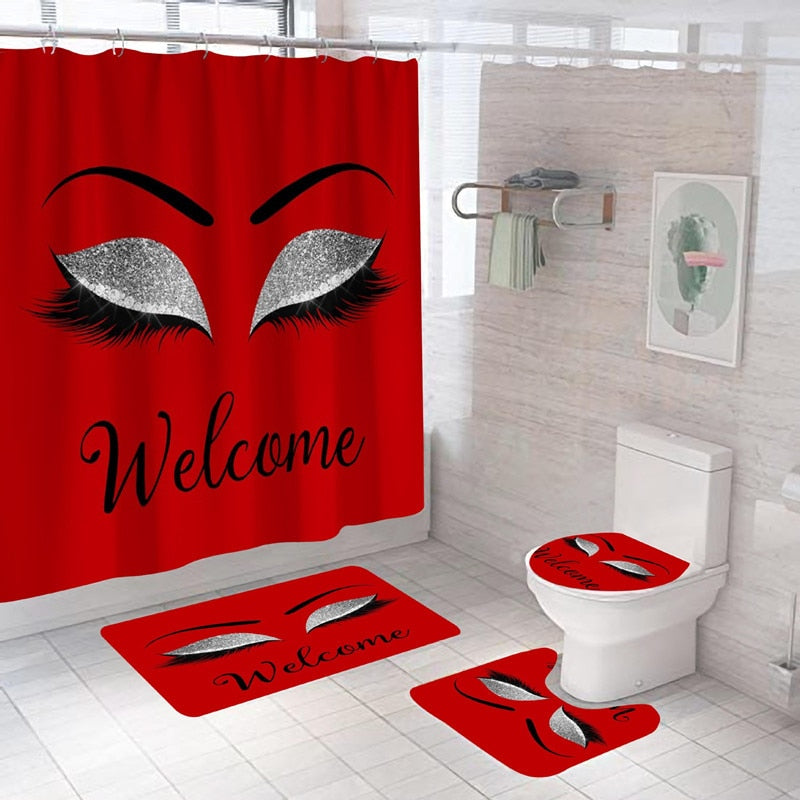 Stylish Rose Gold Eyelash Makeup Print Bath Curtain