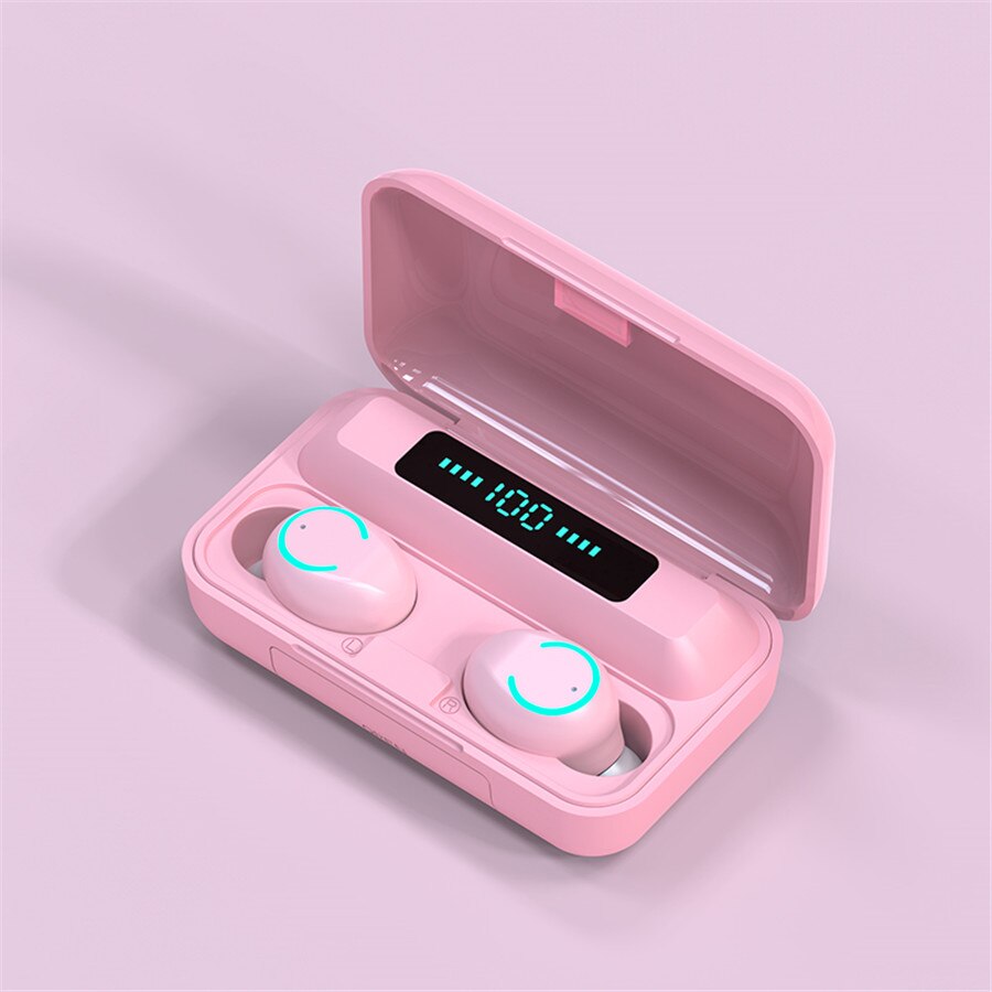 F9 TWS Bluetooth 5.0 Wireless Earphone Pink 2200mAh Charging Box