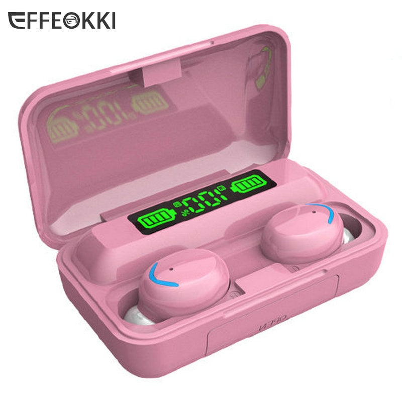 F9 TWS Bluetooth 5.0 Wireless Earphone Pink 2200mAh Charging Box