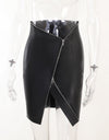 Irregular Faux Leather High Waist A-Line Zipper Skirt