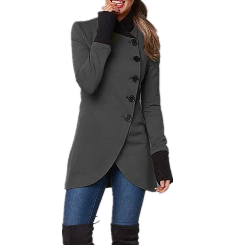 Autumn/Winter Solid Color Single Breasted Spliced Long Sleeve Coat