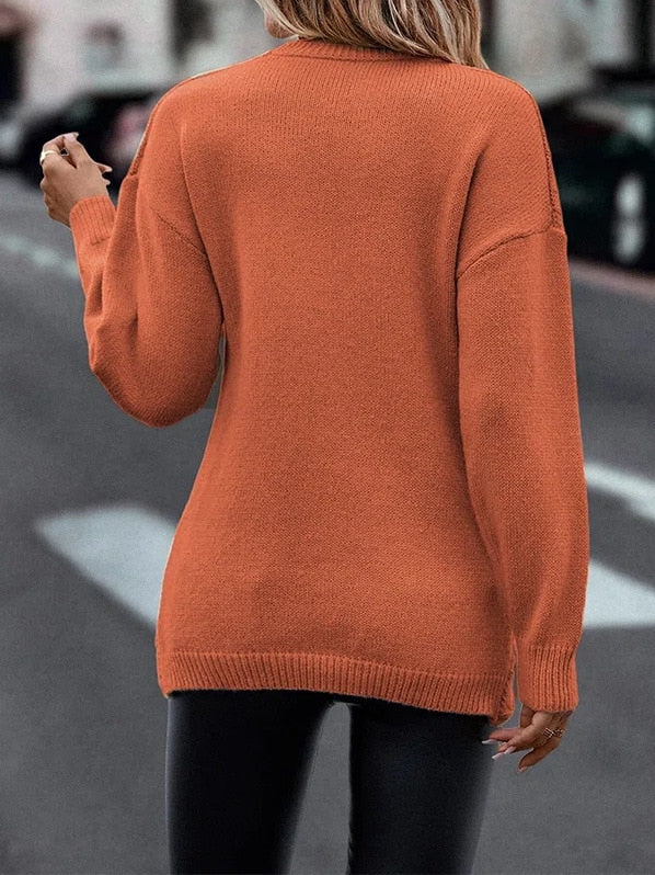 V-neck Knitted Off Shoulder Cross Pullover