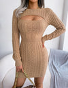 Sexy Openwork Twist Waist Hip Skirt Sweater Dress