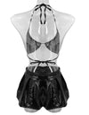 Leather V-neck Plus Size Bra Underwear Mini skirt Lingerie Push Up Bra