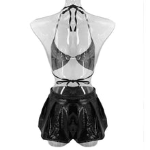 將圖片載入圖庫檢視器 Leather V-neck Plus Size Bra Underwear Mini skirt Lingerie Push Up Bra
