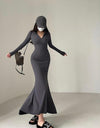 Zipper Lapel Slim V Neck Fishtail Dress