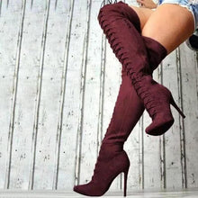 將圖片載入圖庫檢視器 Warm Over The Knee Boots Sexy Fashion Lace Up Boots
