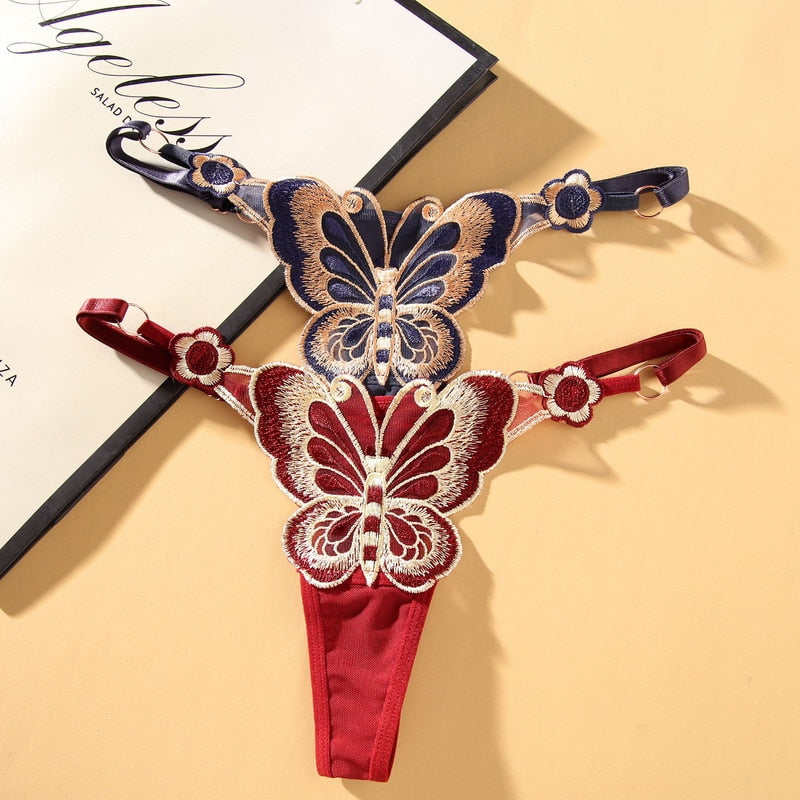 Cute Butterfly Embroidery Women Thongs