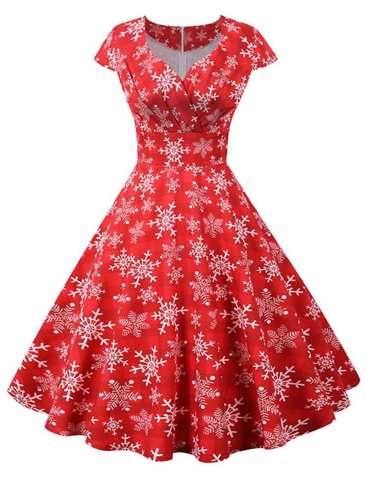 Short Sleeve V Neck Elegant Christmas Party Dress