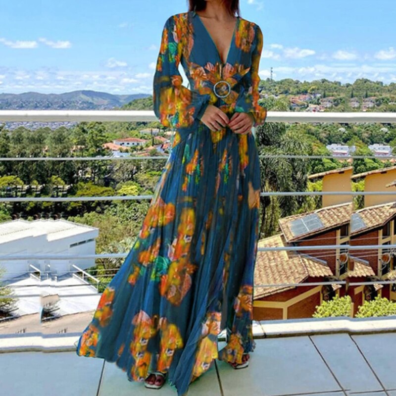 Elegant Chiffon Long Dress With Crossover Belt