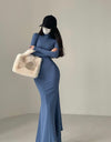 Zipper Lapel Slim V Neck Fishtail Dress