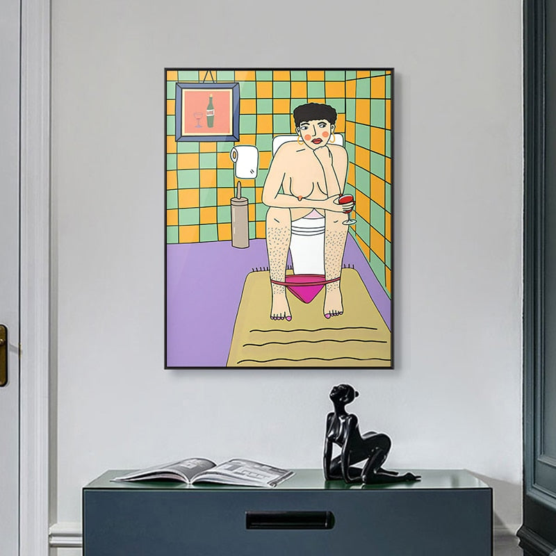 Canvas Wall Art Abstract Girl Bathroom Illustration