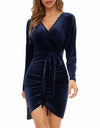 Red V-Neck Slim Belt Velvet Dress