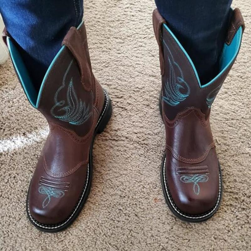 Embroidered Mid-calf Comfort Western Boots