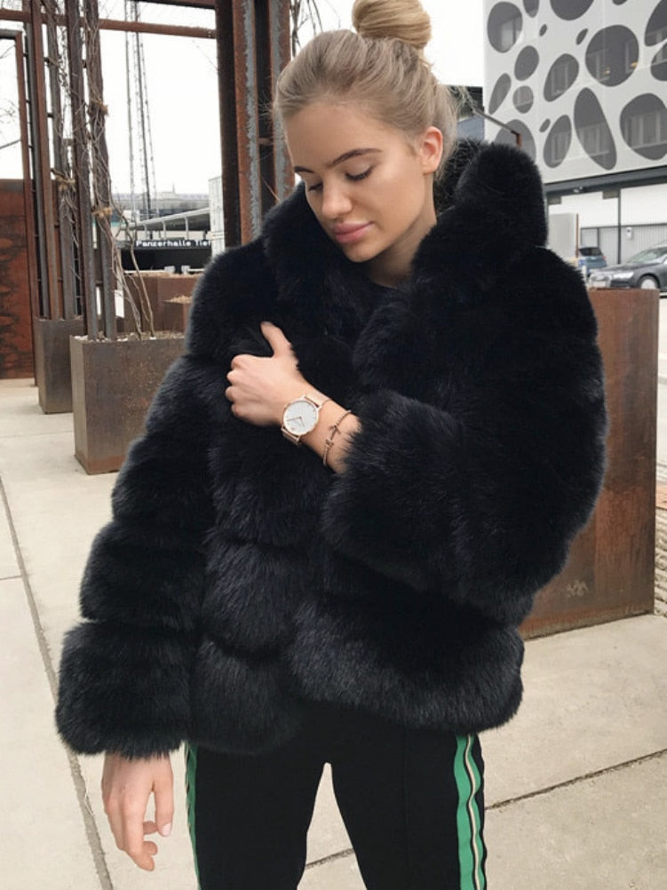 High Quality Warm Thick Hooded Fur Winter Coat