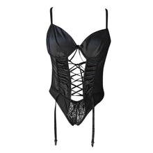 Cargar imagen en el visor de la galería, Black Lace Up Corset Top and Panty Bandage Lingerie Bustier
