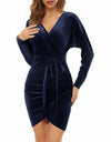 Red V-Neck Slim Belt Velvet Dress