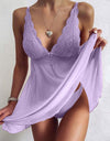 Lace Floral V-neck Strap Night Dress With Thong