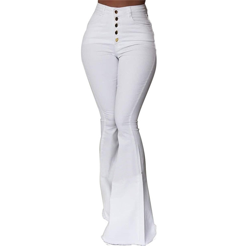 Bell-bottom Solid High Waist Long Pants