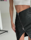 Irregular Faux Leather High Waist A-Line Zipper Skirt