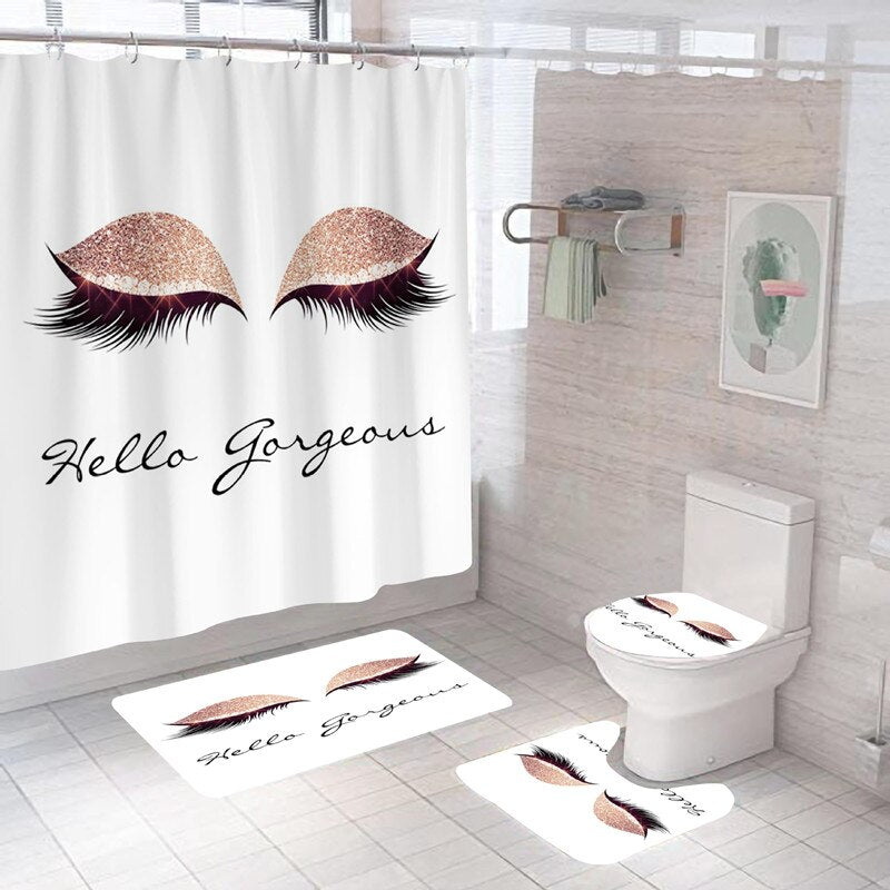 Stylish Rose Gold Eyelash Makeup Print Bath Curtain