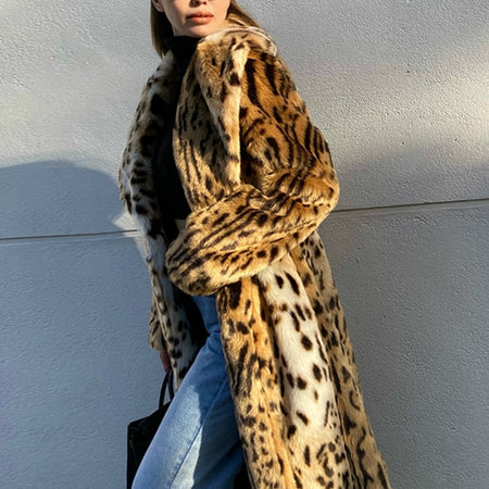 Long Thick Fluffy Faux Fur Tiger Print Coat