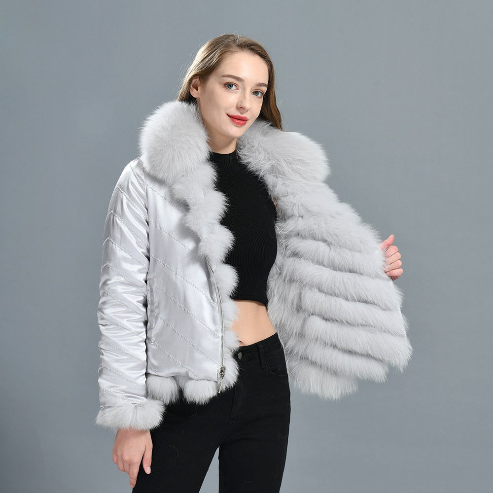 Luxury Real Fox Fur Coat(Reversible) With High-Grade Silk Liner