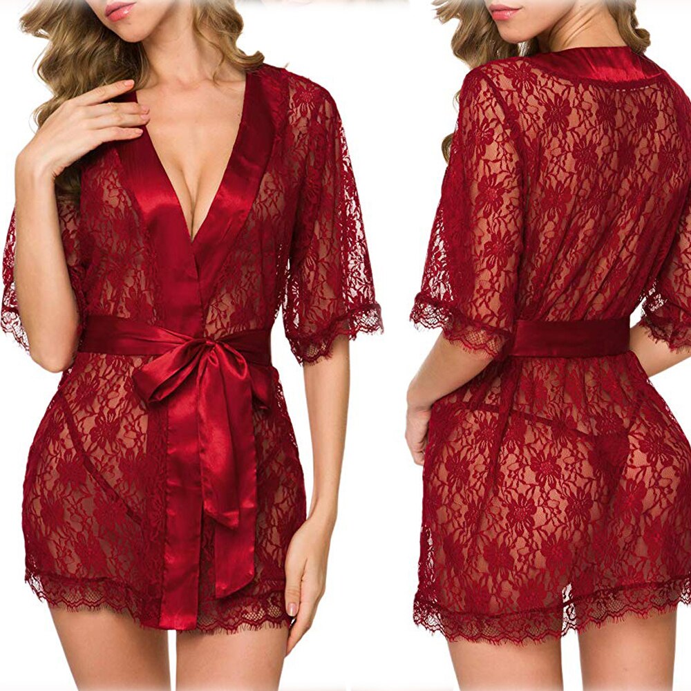 Lace See-through Nightgown With a Deep V-neck