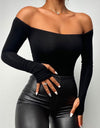 Black Elegant Cold Shoulder Long Sleeve Casual Top