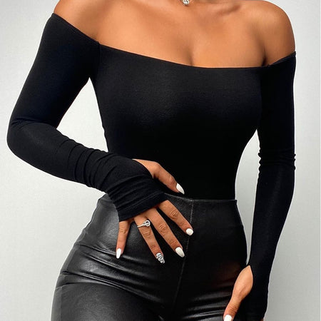 Black Elegant Cold Shoulder Long Sleeve Casual Top