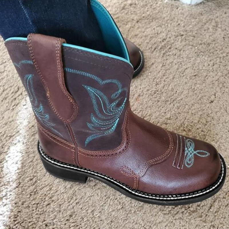 Embroidered Mid-calf Comfort Western Boots