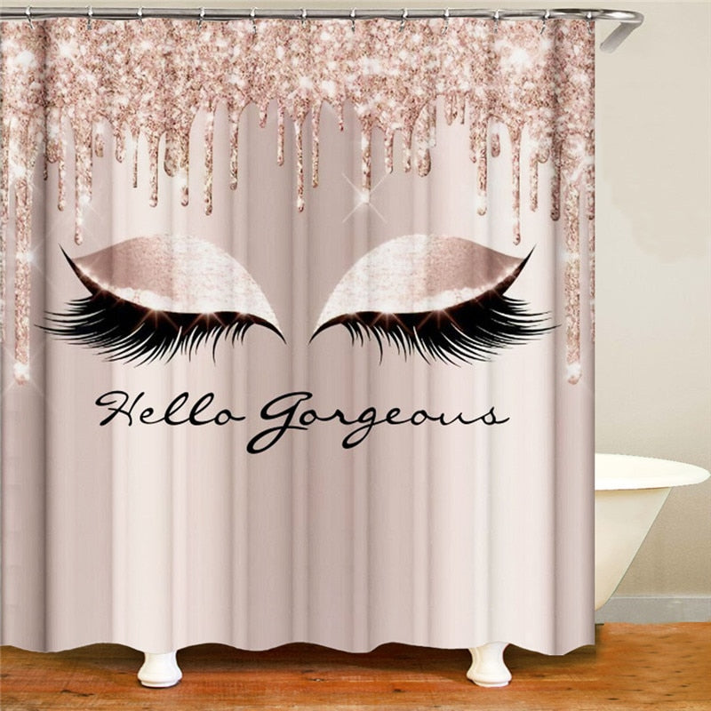 Stylish Rose Gold Eyelash Makeup Print Bath Curtain
