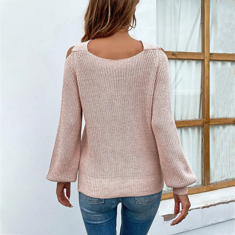 Long Sleeve Chic Criss-Cross Neck Sweater